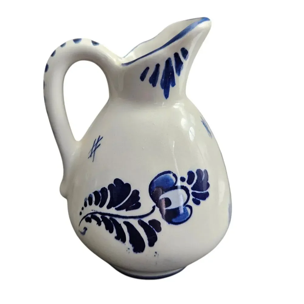 Delft Blue Made in Holland Hand Painted Windmill Floral Ceramic Pitcher